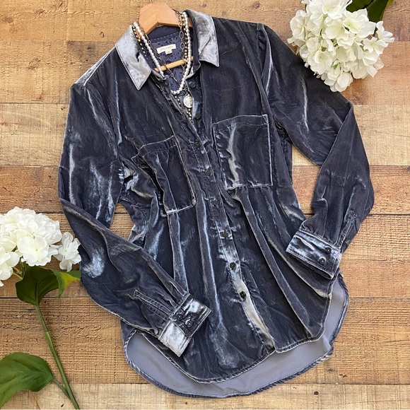 Pilcro Tops - Pilcro Velvet Shirt in Silver Gray-Blue 💠 LIKE NEW Button Down